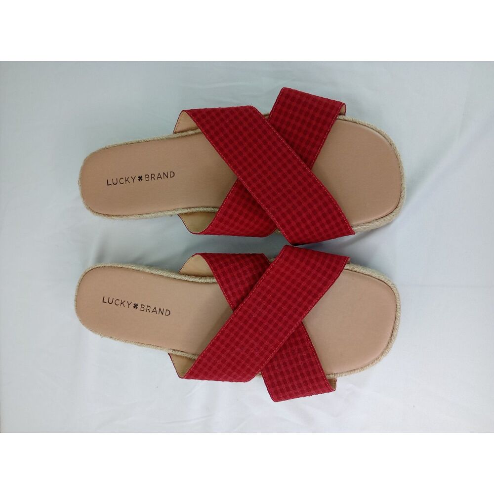 Lucky Brand Women's 10 Gayte Red Gingham Slide Flat Platform Slides - Picture 4 of 10